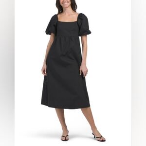NWT - Italy Cotton Puff Sleeve Smocked Back Poplin Texture Midi Dress - Size L